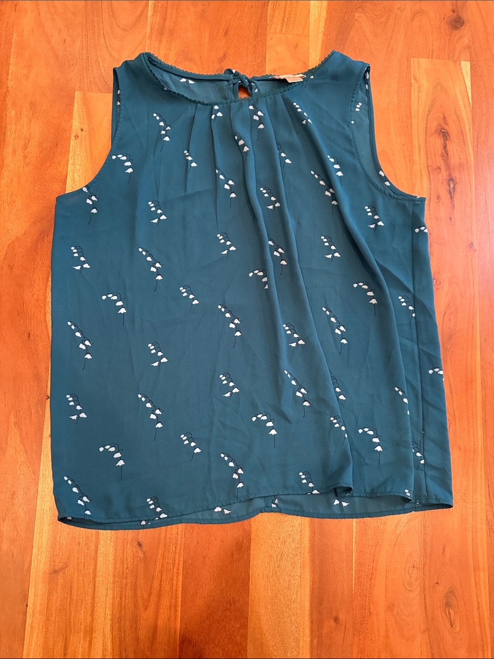 LOFT Teal Sleeveless Floral Print Blouse